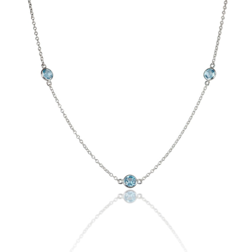 4.10 ct. t.w. Aquamarine and 1.90 ct. t.w. Diamond Station Necklace in 14kt  White Gold. 18